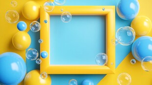 黄蓝配色创意气泡相框