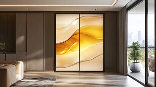 现代客厅的艺术玻璃隔断