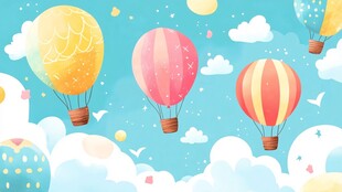 梦幻热气球在云端飞舞