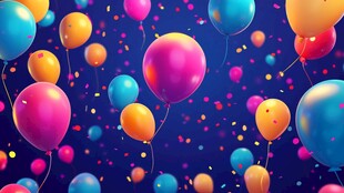 彩色气球飞舞的梦幻场景