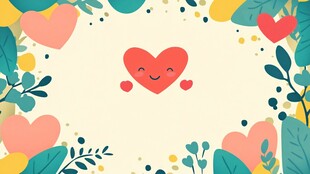 爱心绿植环绕的可爱插画