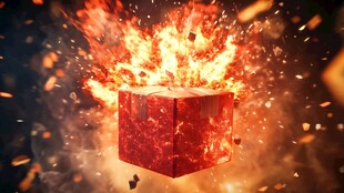 爆炸的炽热红色立方体