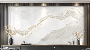 中式山水风大理石电视背景墙