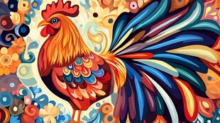 多彩雄鸡插画