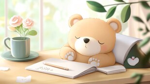 小熊惬意看书的温馨场景