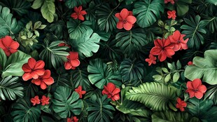 热带花卉绿植背景图案