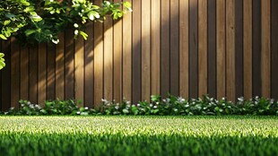木质围墙下的绿意景致
