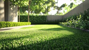 阳光照耀下的绿意庭院