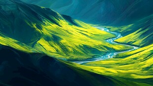 梦幻山谷间的蜿蜒溪流