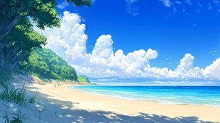 梦幻夏日海滩动漫风景图