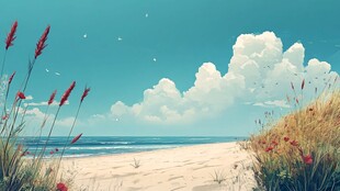 梦幻海滨风光 花草伴海浪