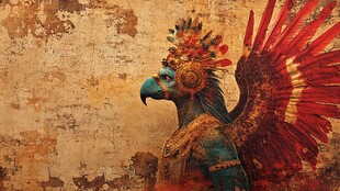 神秘玛雅风的奇幻羽冠神鸟