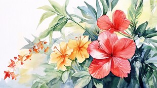 水彩绘绚烂花卉植物美景