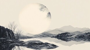水墨山水间的月夜之景
