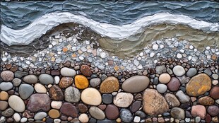 海边卵石与涌浪的美丽景致