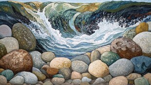 海浪拍击五彩鹅卵石