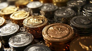 多彩收藏币堆叠展示