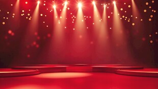 红色舞台灯光闪耀背景