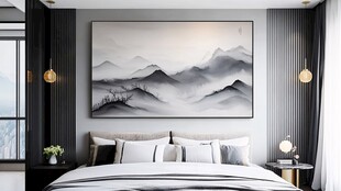 新中式卧室的山水装饰画