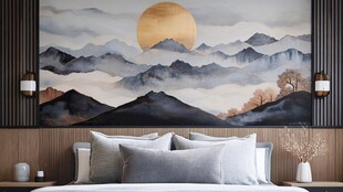 中式山水风卧室墙面装饰