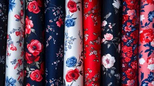 多彩花卉图案布料展示