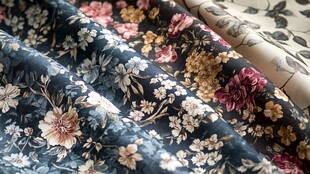 复古花卉印花布料特写