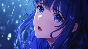 雨中蓝眸动漫少女
