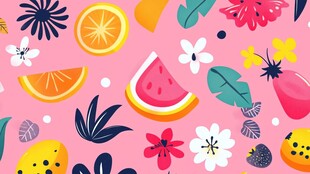 夏日缤纷水果花卉插画