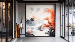 中式水墨风玄关装饰画