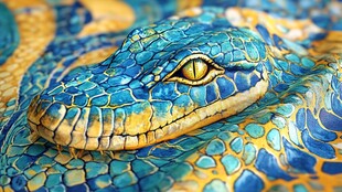 绚丽多彩的蛇头部特写