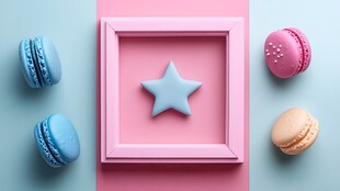 粉色框中星与马卡龙甜点