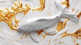 白玉锦鲤伴金纹装饰