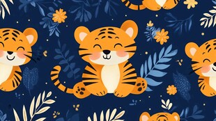 可爱老虎花卉图案背景