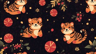 可爱老虎花卉无缝图案