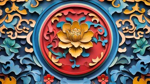 中式传统花卉浮雕装饰图案