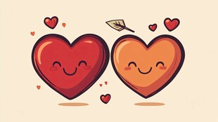 两颗爱心甜蜜相伴