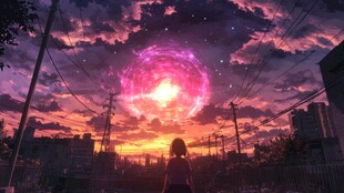 女孩仰望绚烂天空奇景