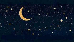 梦幻夜空下的新月与繁星