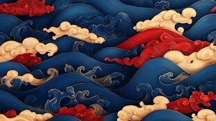中式海浪祥云国风图案