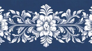 蓝底白花卉精致装饰图案