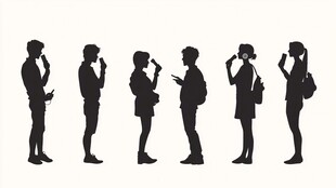 青少年使用手机姿态剪影