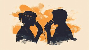 情侣对唱剪影艺术画面