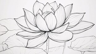 手绘荷花图 线条勾勒之美
