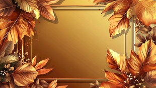 金色秋叶边框装饰背景图