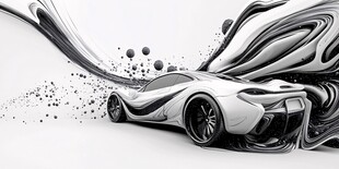 动感黑白跑车艺术效果图