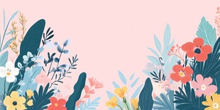 粉色花卉边框插画