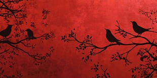 红底枝头鸟儿剪影图