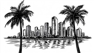 海滨城市与棕榈树景观