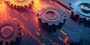 科技感齿轮与电路梦幻场景