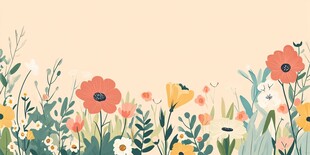 春日烂漫花卉边框插画